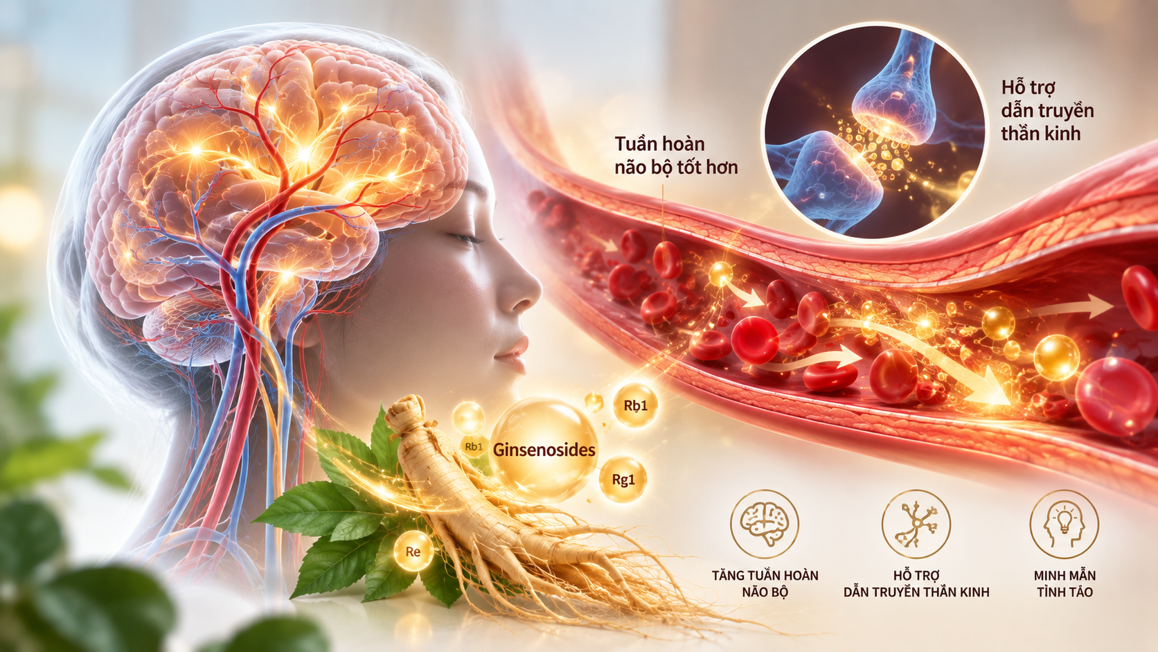 hỗ trợ tuần hoàn và dẫn truyền thần kinh từ tổng hàm lượng Ginsenoside