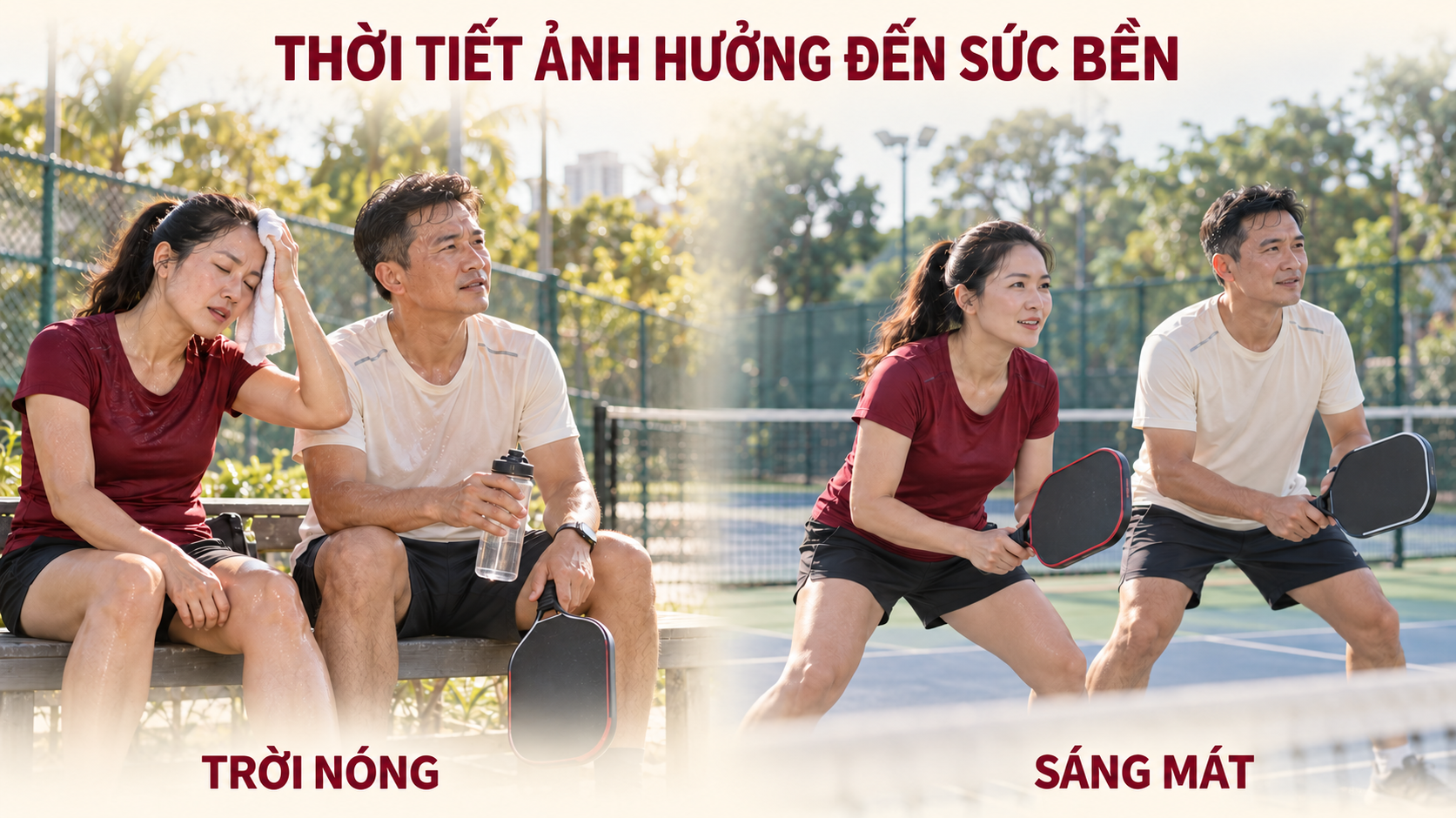Người chơi pickleball mệt hơn khi vận động trong thời tiết nắng nóng