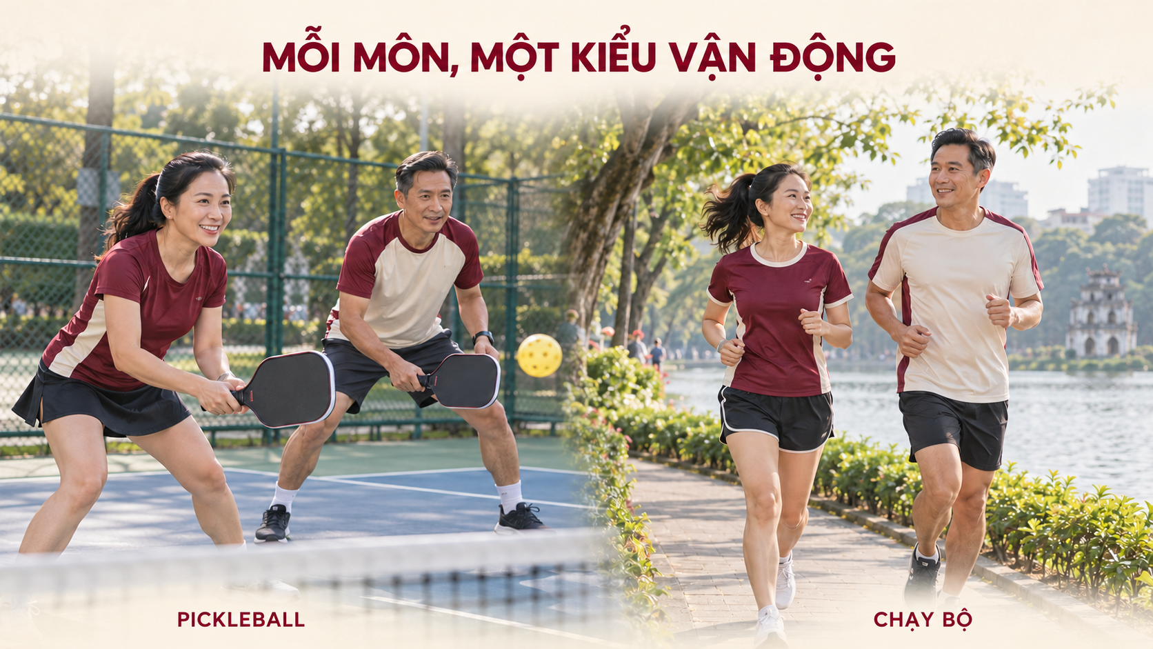 So sánh vận động ngắt quãng khi chơi pickleball và vận động sức bền khi chạy bộ